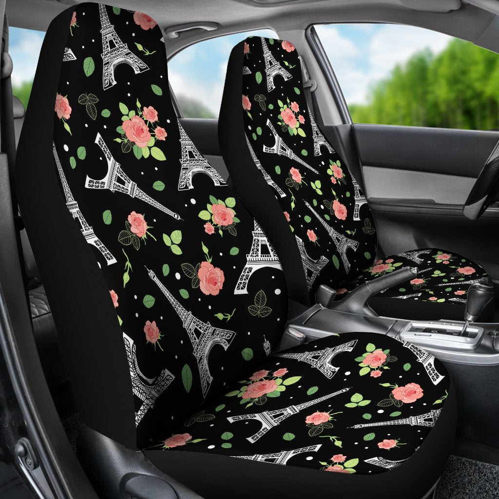 Eiffel Tower Floral Print Pattern Universal Fit Car Seat Covers-grizzshop