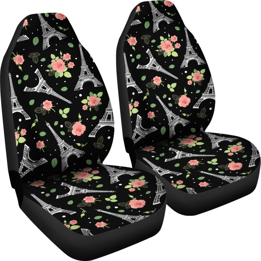 Eiffel Tower Floral Print Pattern Universal Fit Car Seat Covers-grizzshop