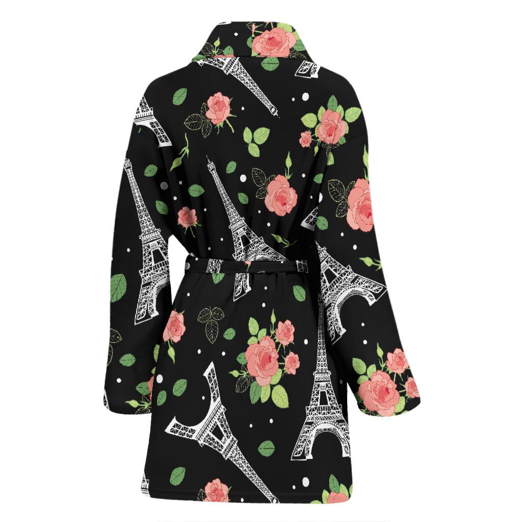 Eiffel Tower Floral Print Pattern Women Long Robe-grizzshop