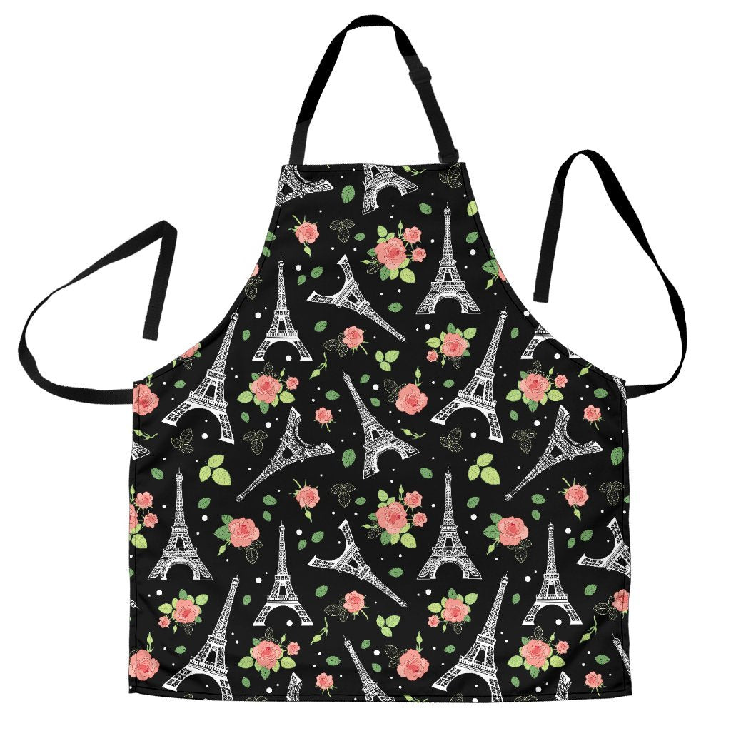 Eiffel Tower Floral Print Pattern Women's Apron-grizzshop
