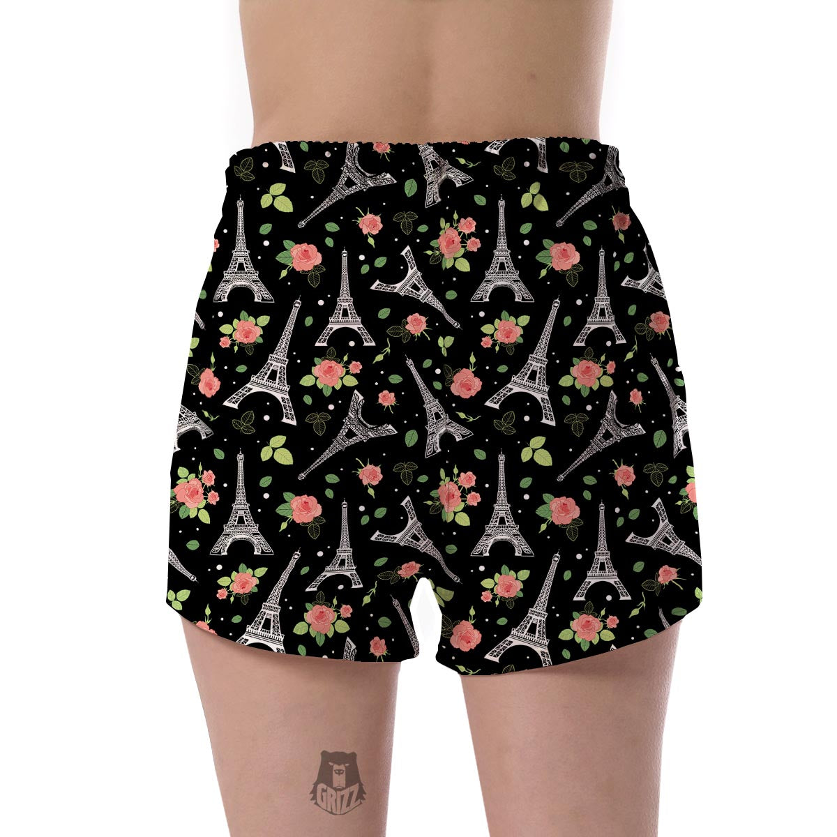 Eiffel Tower Floral Print Pattern Women's Shorts-grizzshop