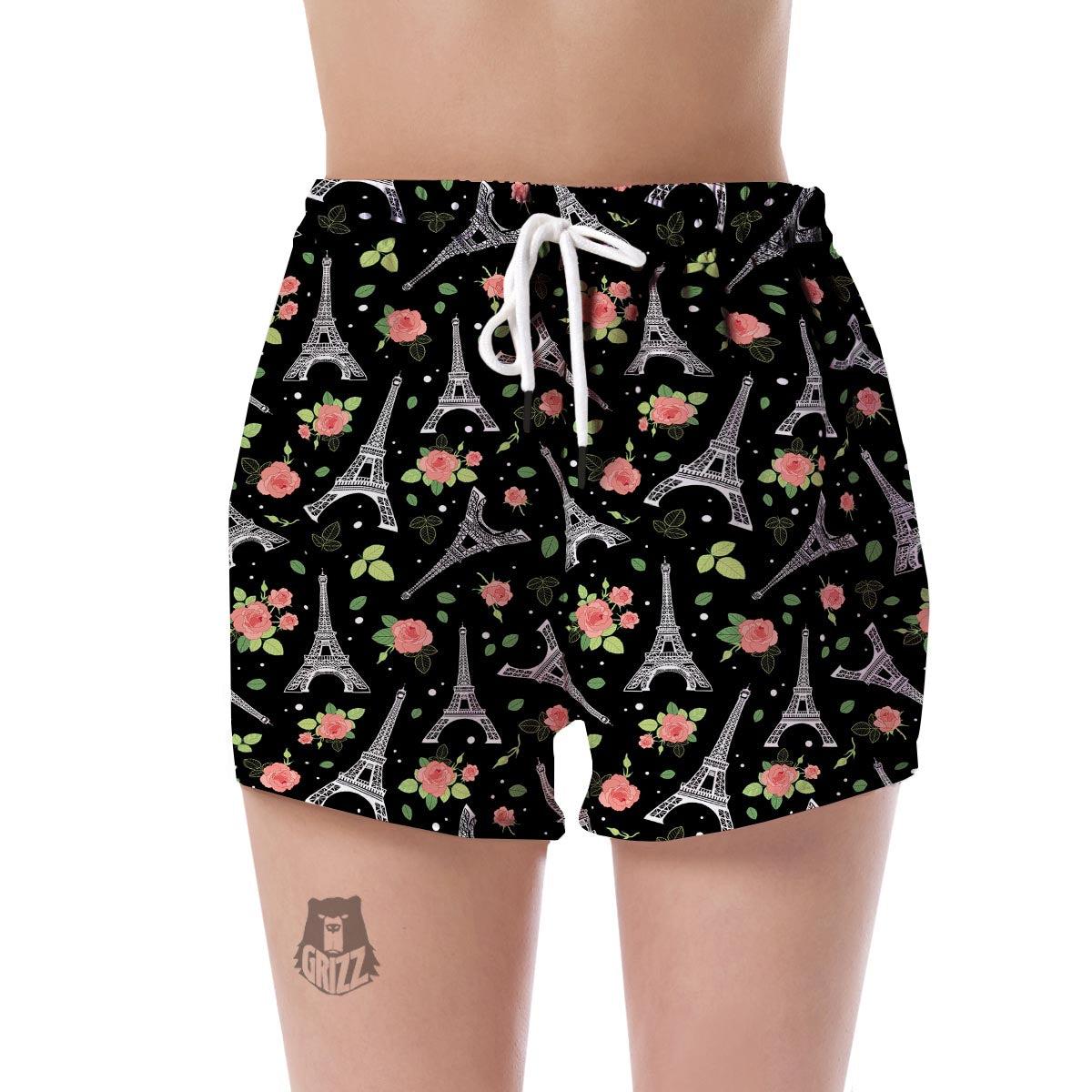 Eiffel Tower Floral Print Pattern Women's Shorts-grizzshop