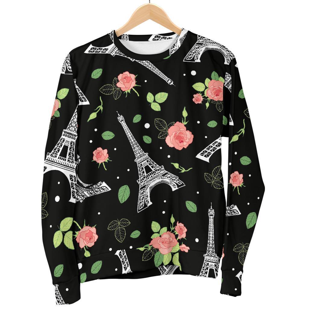 Eiffel Tower Floral Print Pattern Women's Sweatshirt-grizzshop