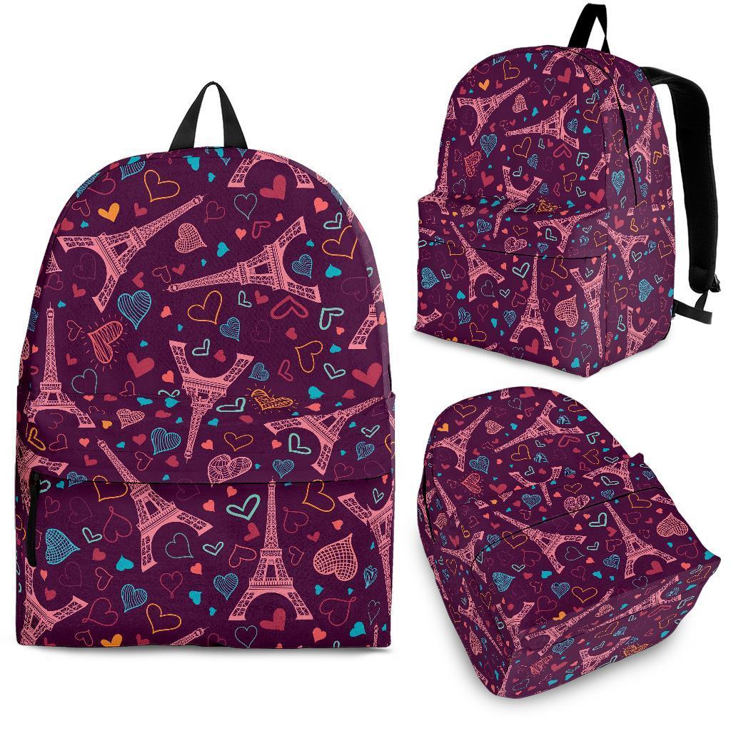 Eiffel Tower Heart Pattern Print Backpack-grizzshop