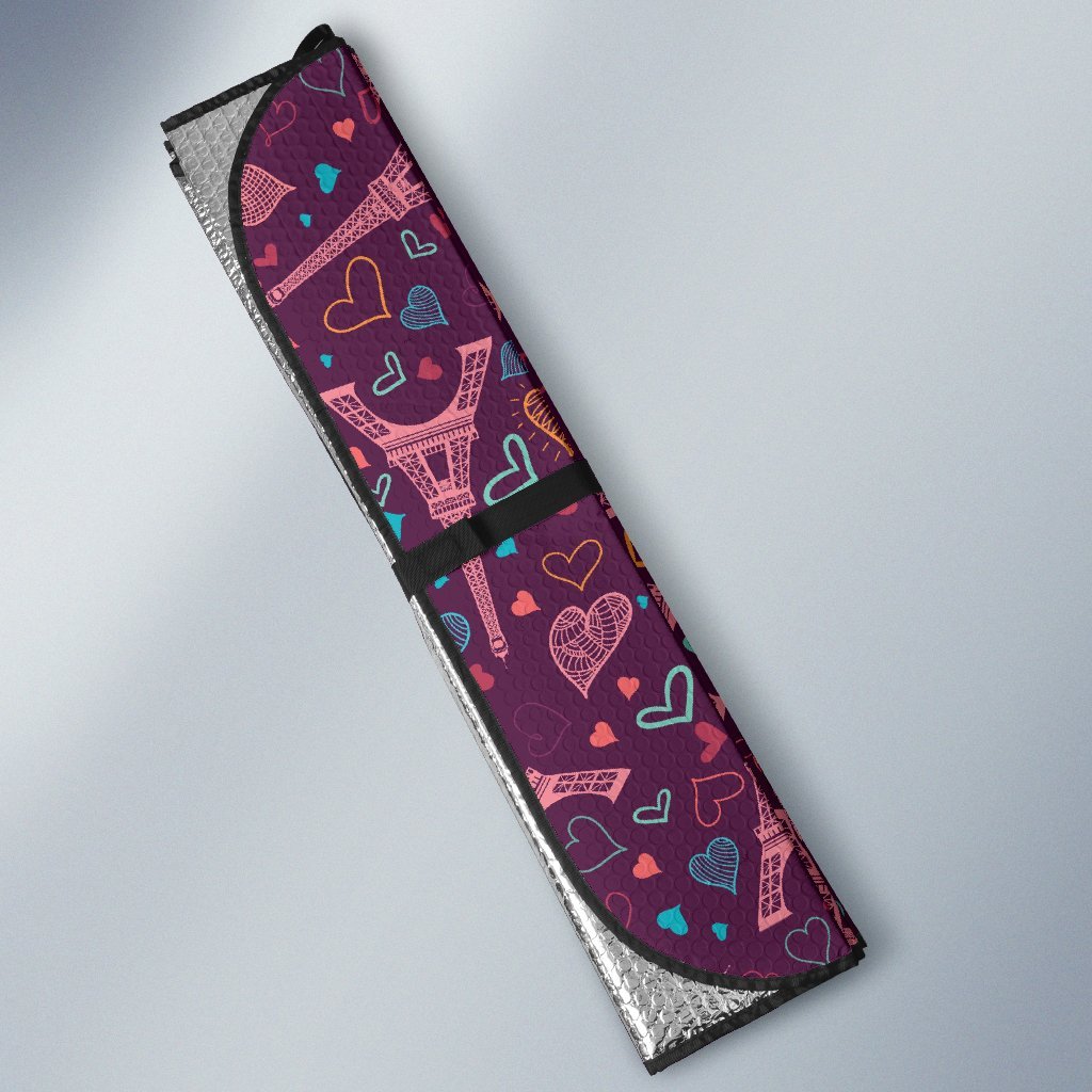 Eiffel Tower Heart Pattern Print Car Sun Shade-grizzshop