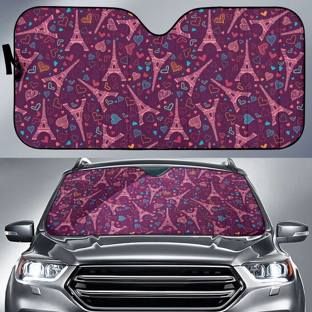 Eiffel Tower Heart Pattern Print Car Sun Shade-grizzshop