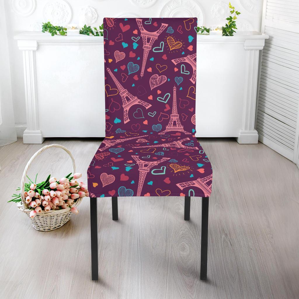 Eiffel Tower Heart Pattern Print Chair Cover-grizzshop