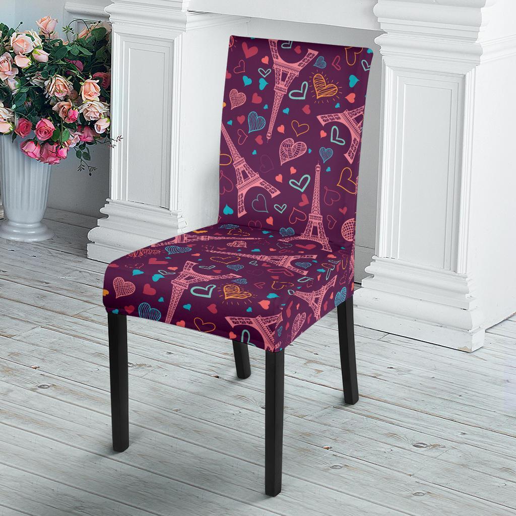 Eiffel Tower Heart Pattern Print Chair Cover-grizzshop