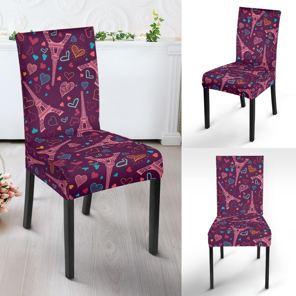 Eiffel Tower Heart Pattern Print Chair Cover-grizzshop