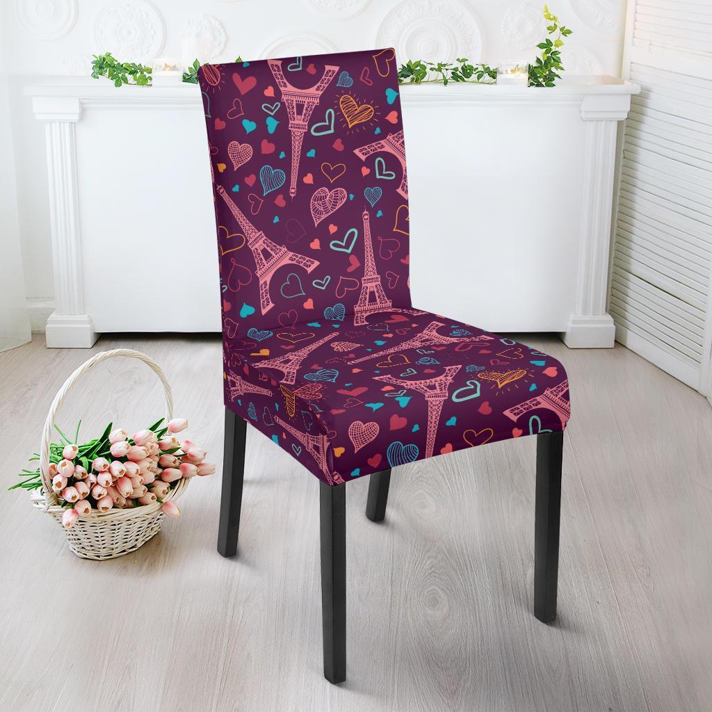 Eiffel Tower Heart Pattern Print Chair Cover-grizzshop