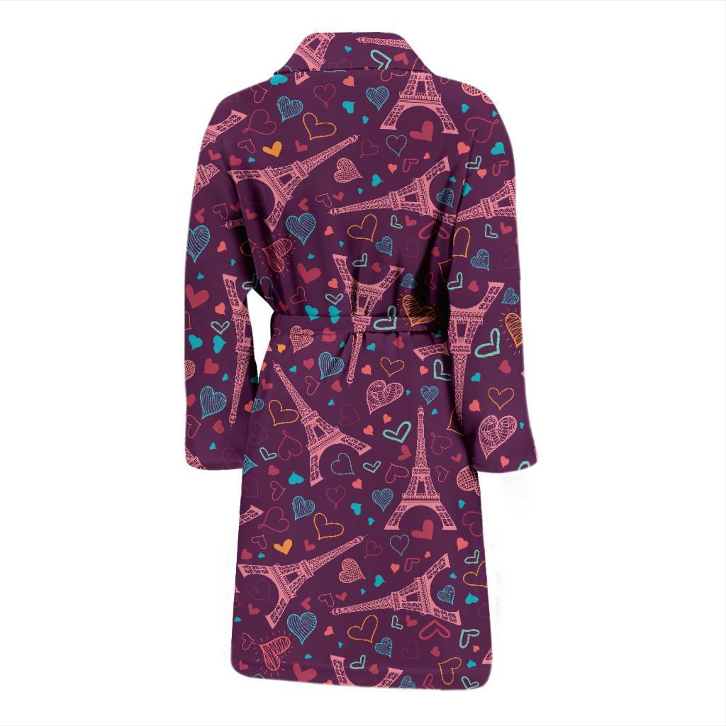 Eiffel Tower Heart Pattern Print Men Long Robe-grizzshop