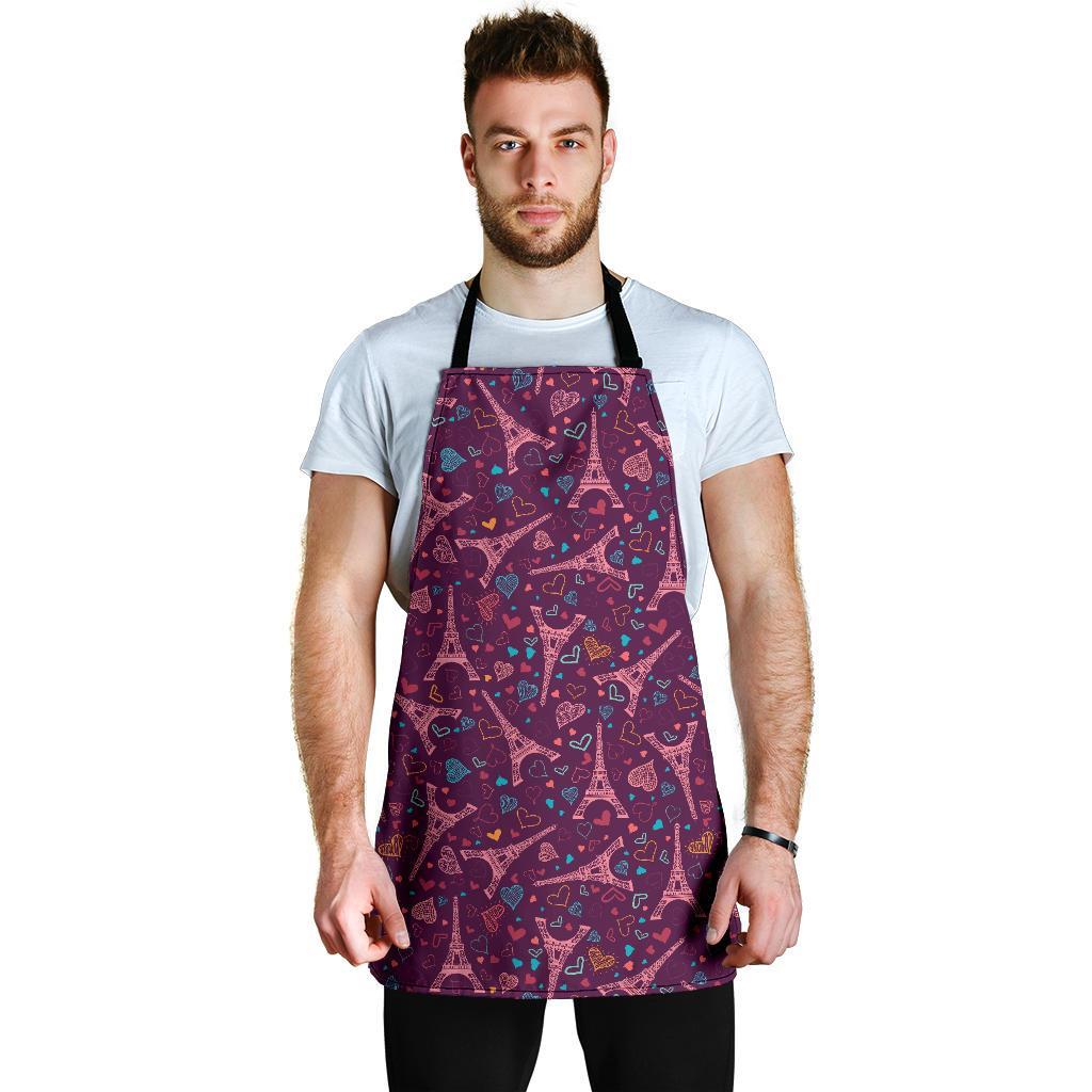 Eiffel Tower Heart Pattern Print Men's Apron-grizzshop