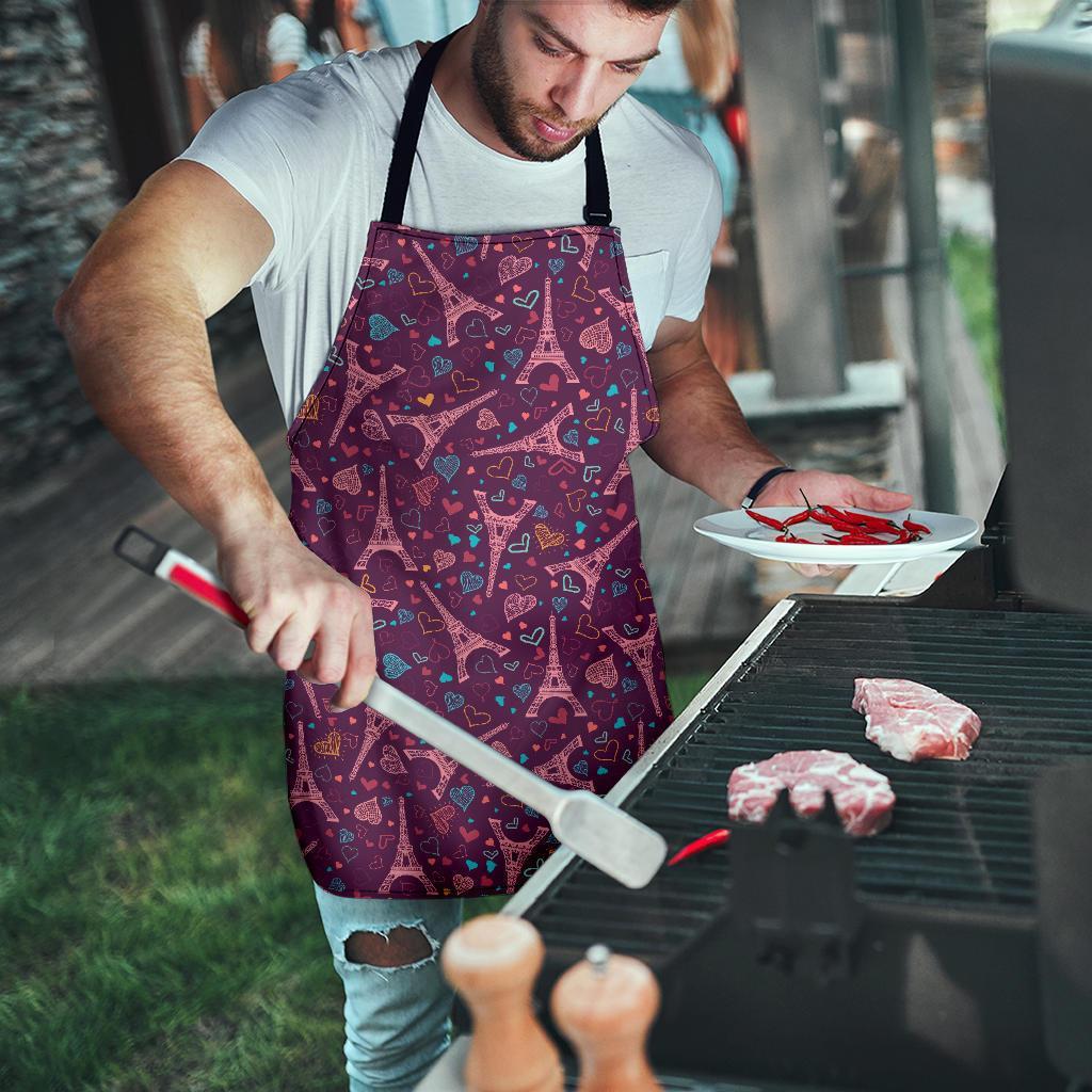 Eiffel Tower Heart Pattern Print Men's Apron-grizzshop