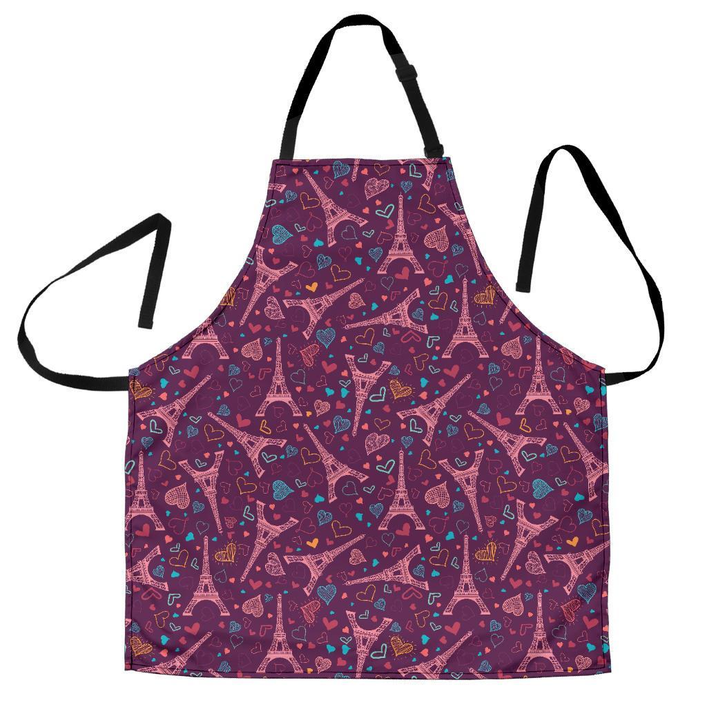 Eiffel Tower Heart Pattern Print Men's Apron-grizzshop