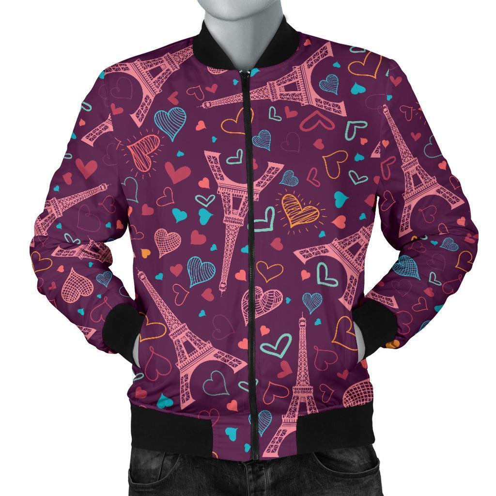 Eiffel Tower Heart Pattern Print Men's Bomber Jacket-grizzshop