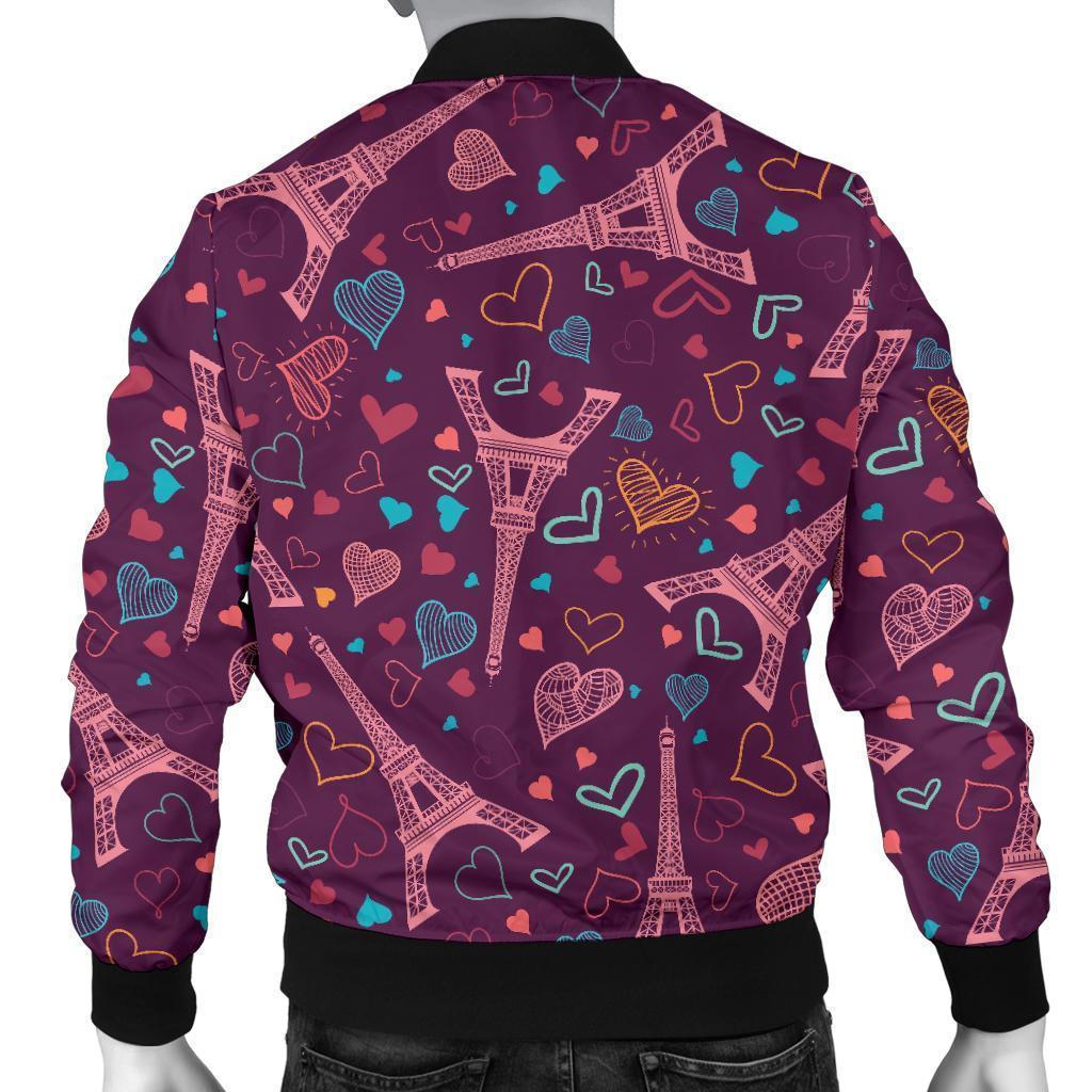 Eiffel Tower Heart Pattern Print Men's Bomber Jacket-grizzshop