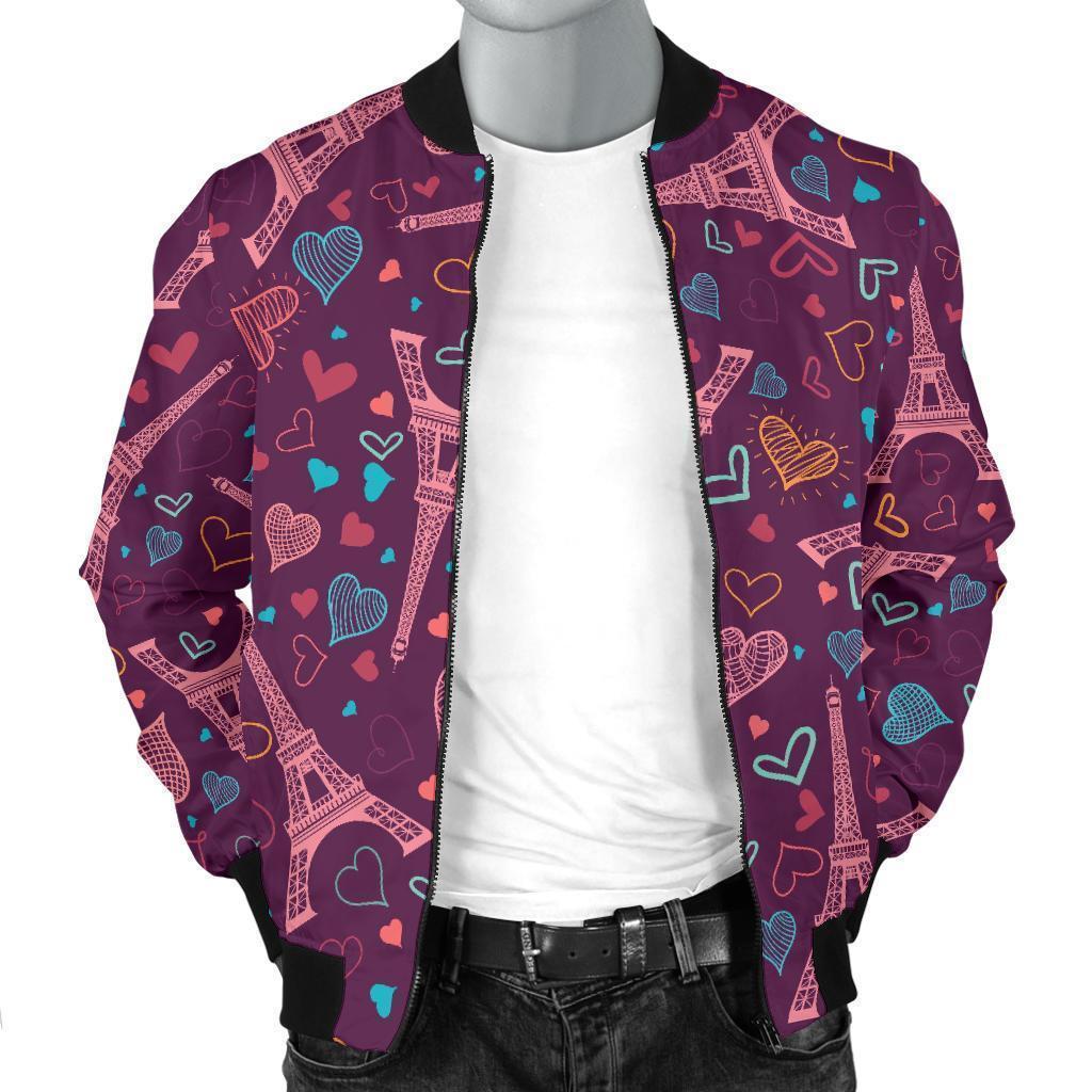 Eiffel Tower Heart Pattern Print Men's Bomber Jacket-grizzshop