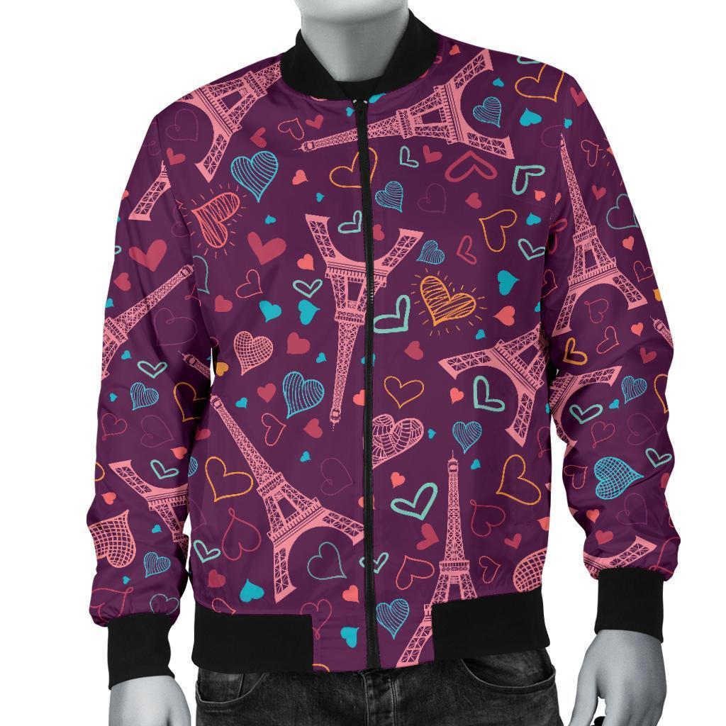 Eiffel Tower Heart Pattern Print Men's Bomber Jacket-grizzshop