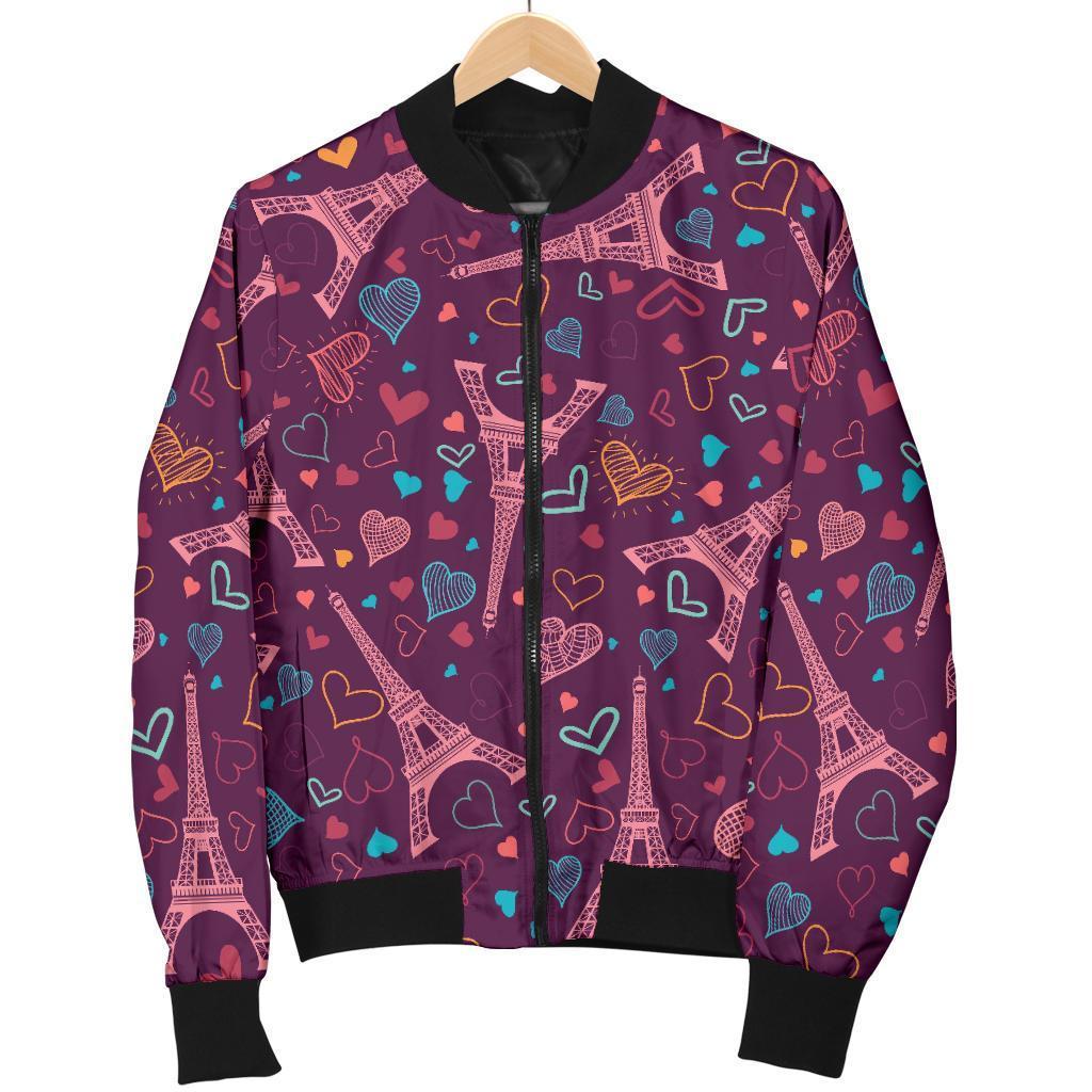 Eiffel Tower Heart Pattern Print Men's Bomber Jacket-grizzshop