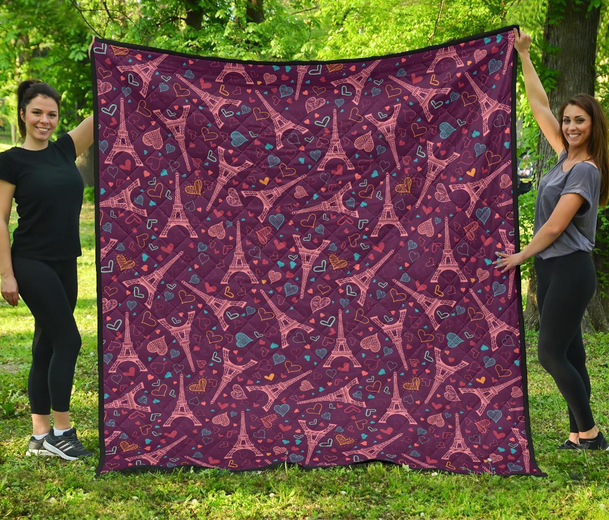 Eiffel Tower Heart Pattern Print Quilt-grizzshop