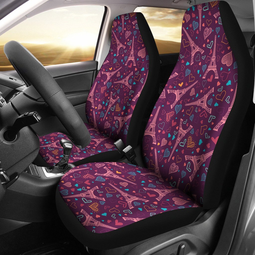 Eiffel Tower Heart Pattern Print Universal Fit Car Seat Covers-grizzshop