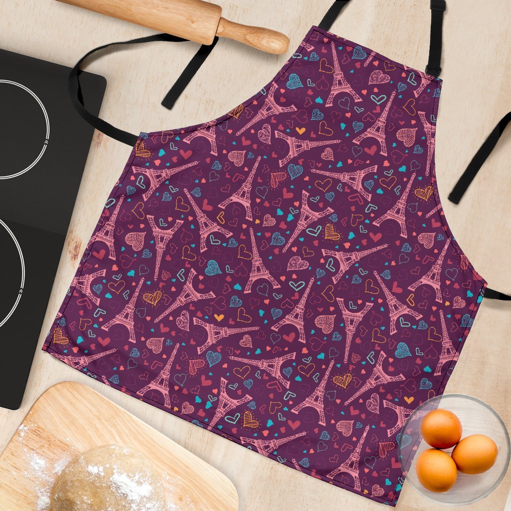 Eiffel Tower Heart Pattern Print Women's Apron-grizzshop