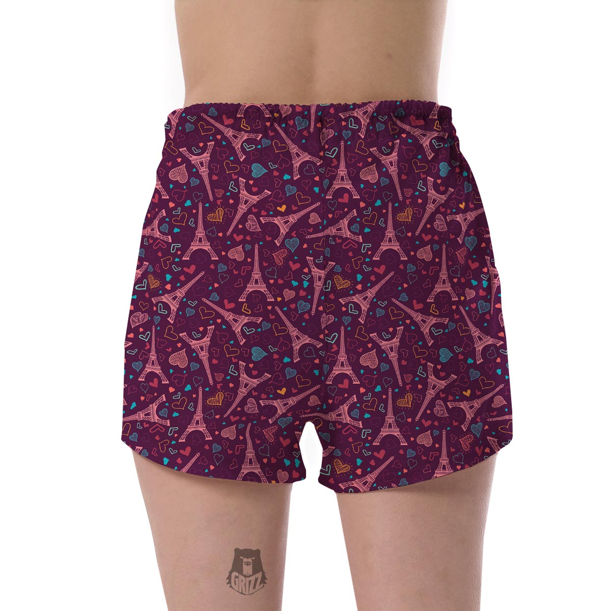 Eiffel Tower Heart Pattern Print Women's Shorts-grizzshop