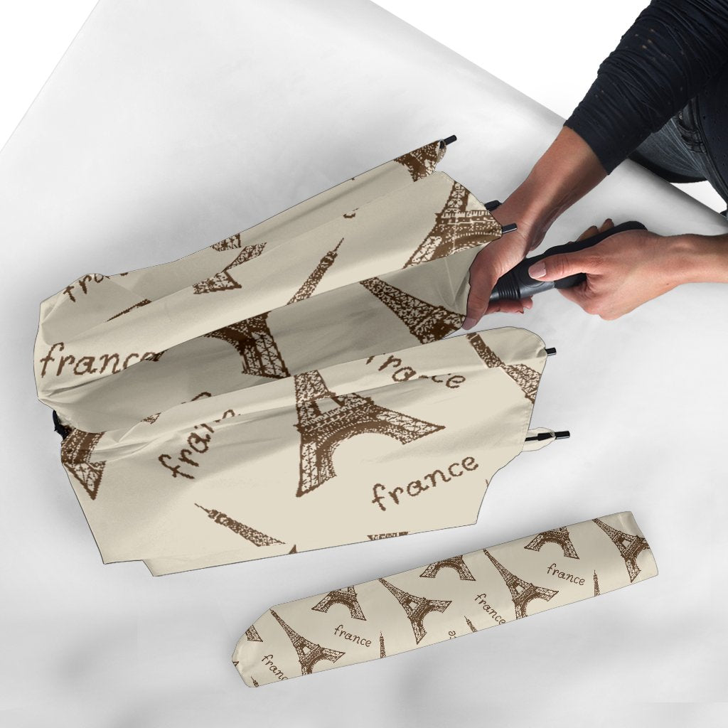 Eiffel Tower Pattern Print Automatic Foldable Umbrella-grizzshop