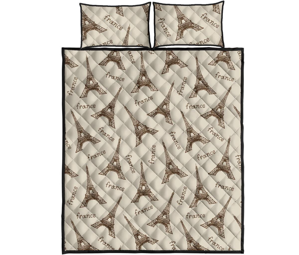Eiffel Tower Pattern Print Bed Set Quilt-grizzshop