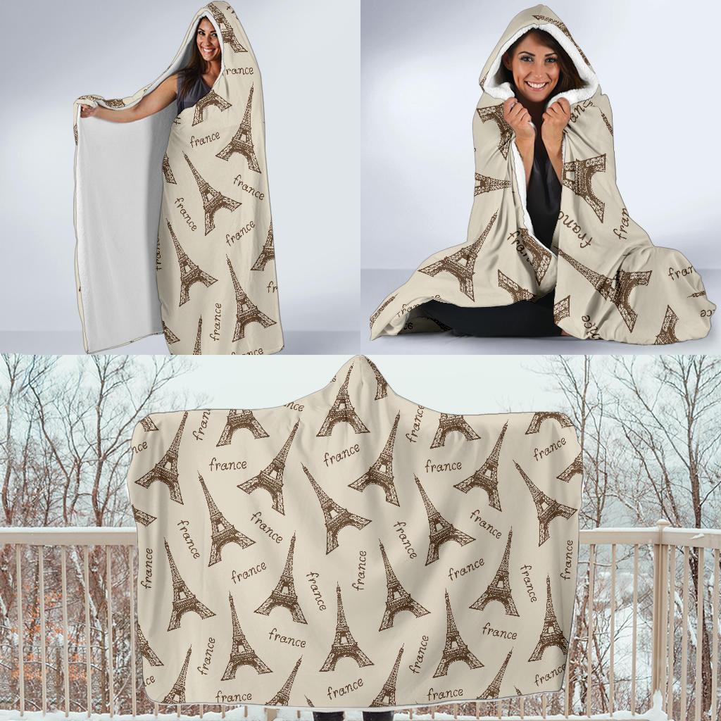 Eiffel Tower Pattern Print Hooded Blanket-grizzshop