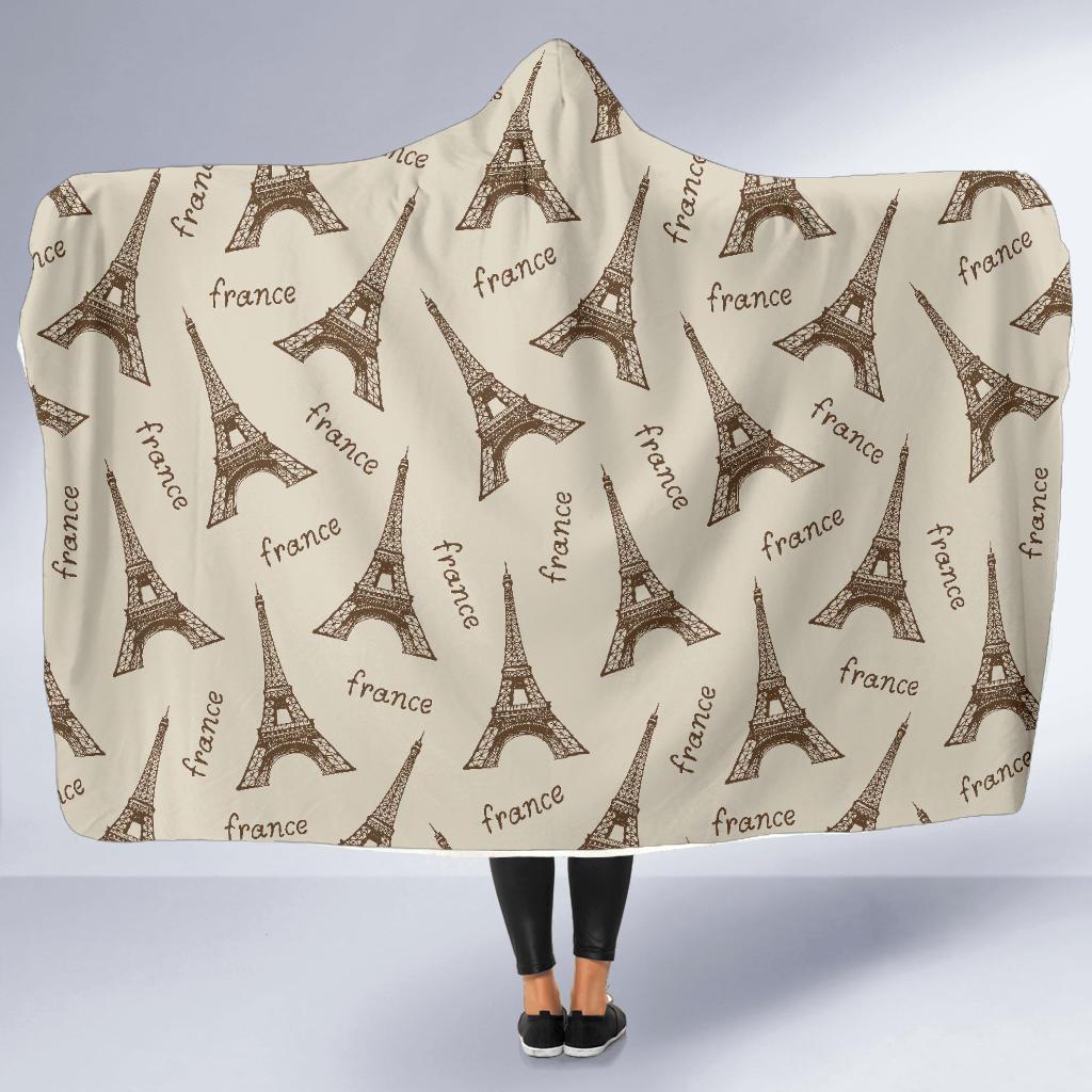 Eiffel Tower Pattern Print Hooded Blanket-grizzshop