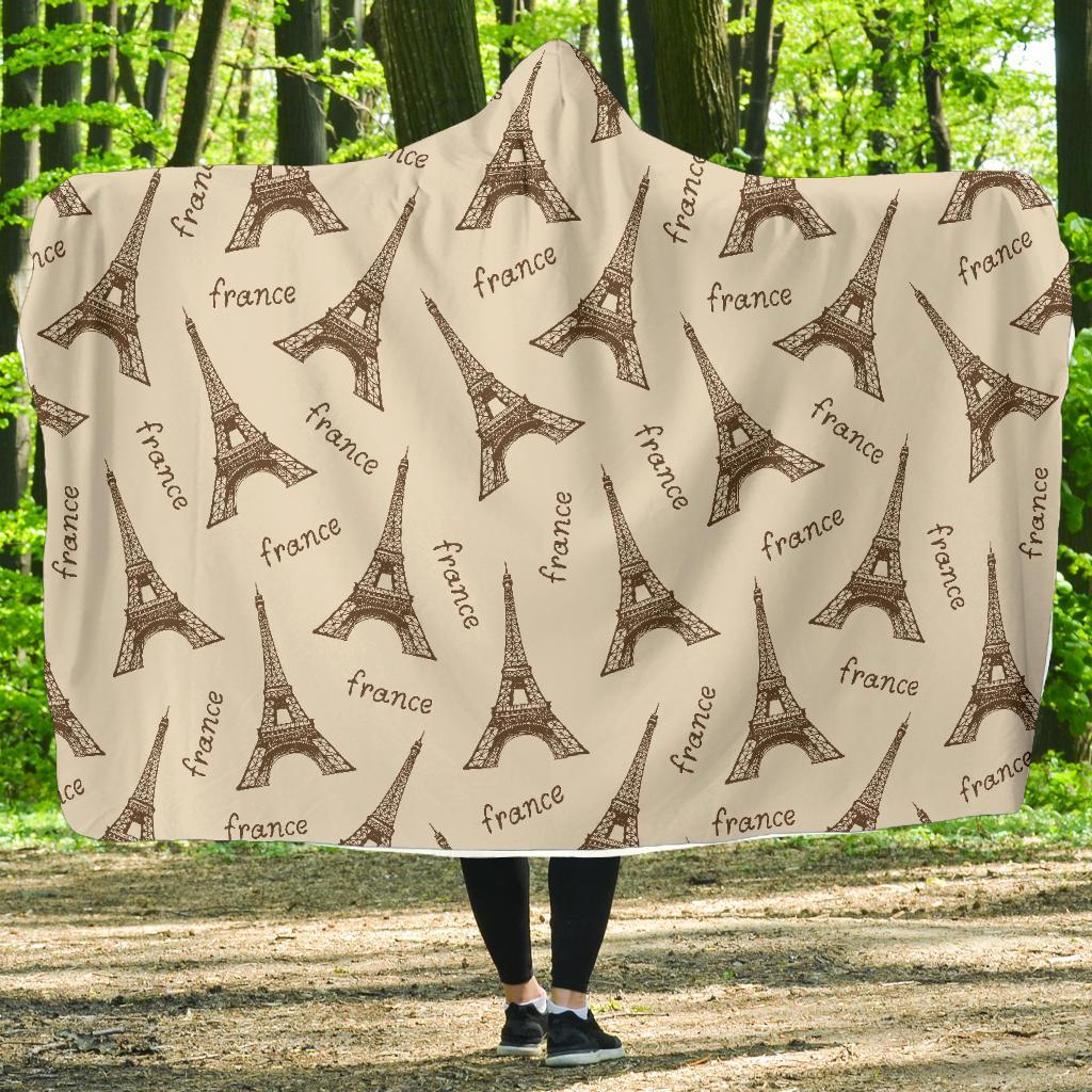 Eiffel Tower Pattern Print Hooded Blanket-grizzshop