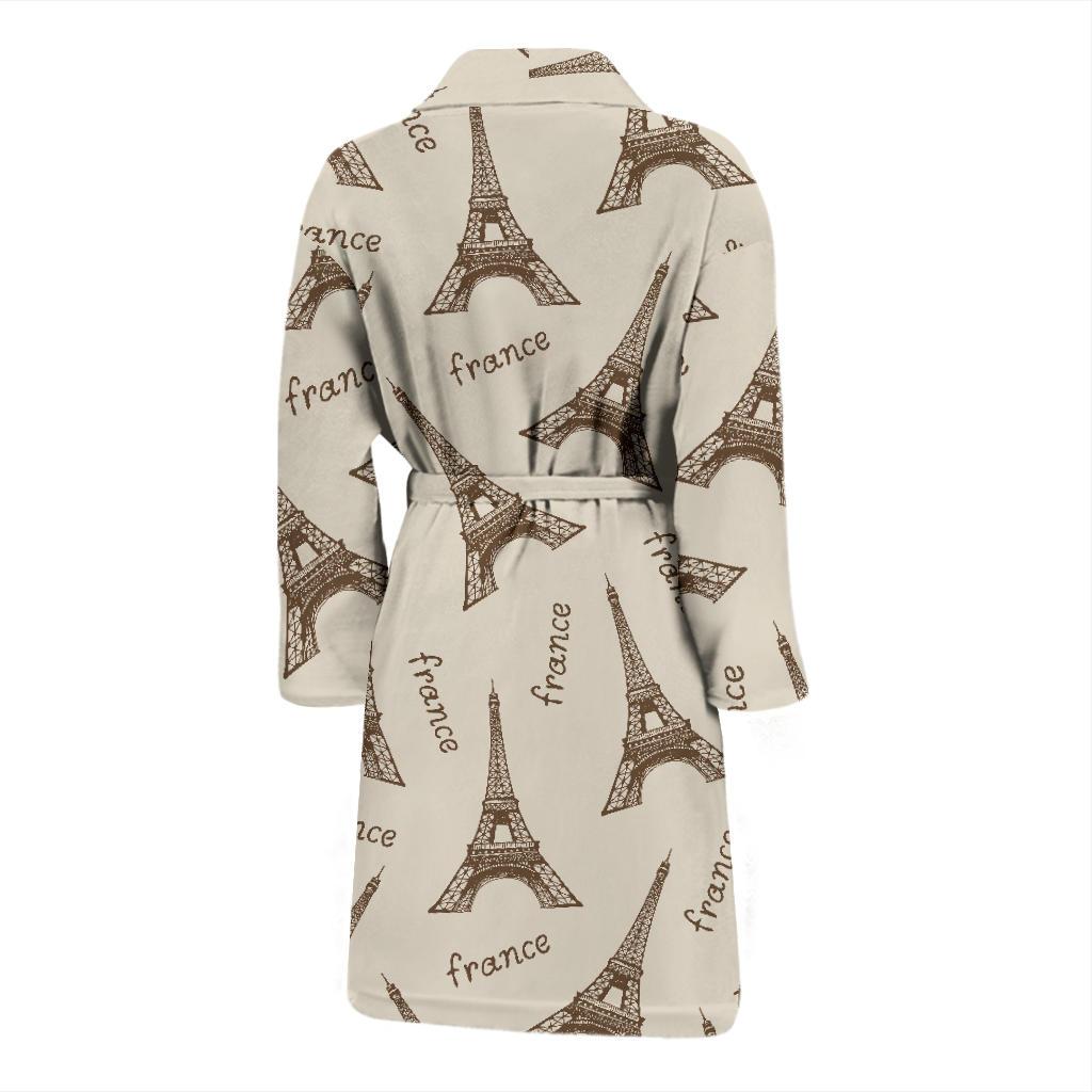 Eiffel Tower Pattern Print Men Long Robe-grizzshop