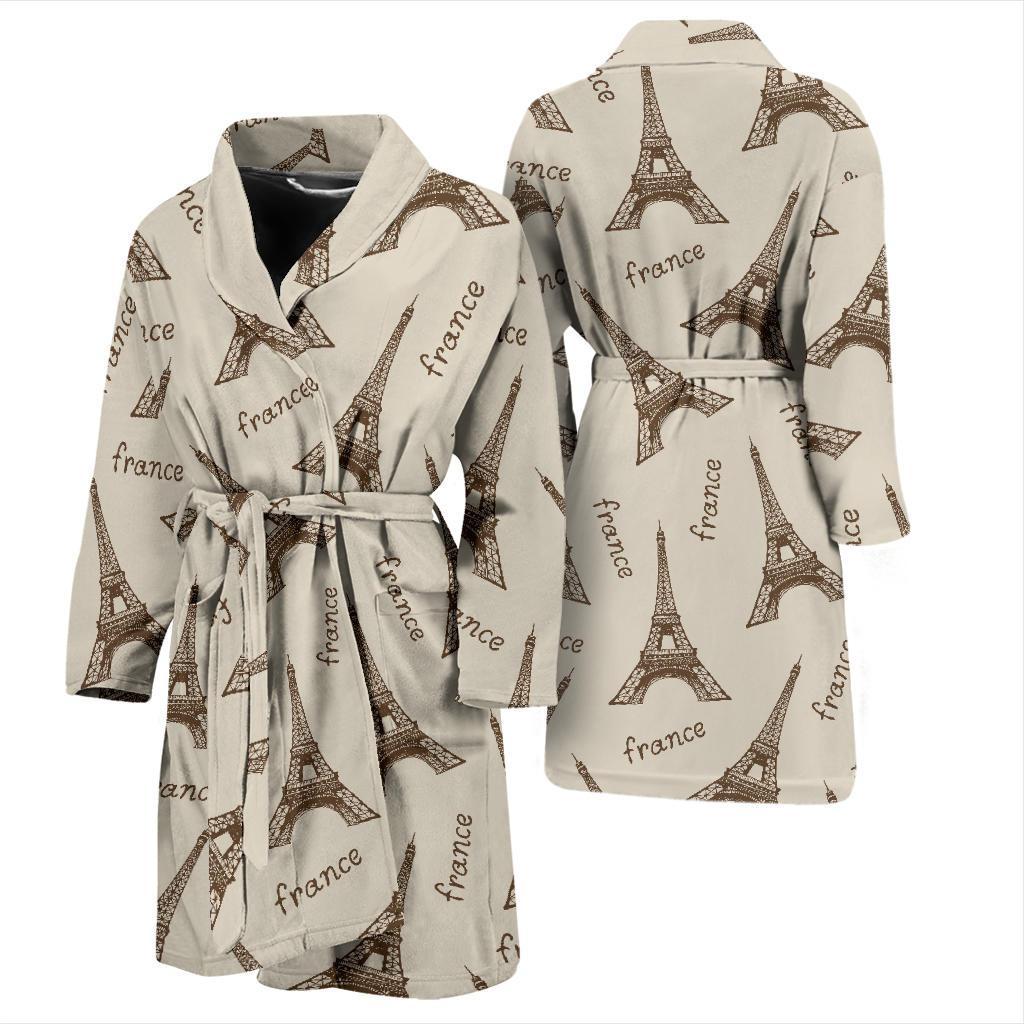 Eiffel Tower Pattern Print Men Long Robe-grizzshop