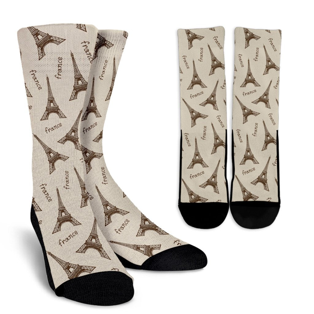 Eiffel Tower Pattern Print Unisex Crew Socks-grizzshop