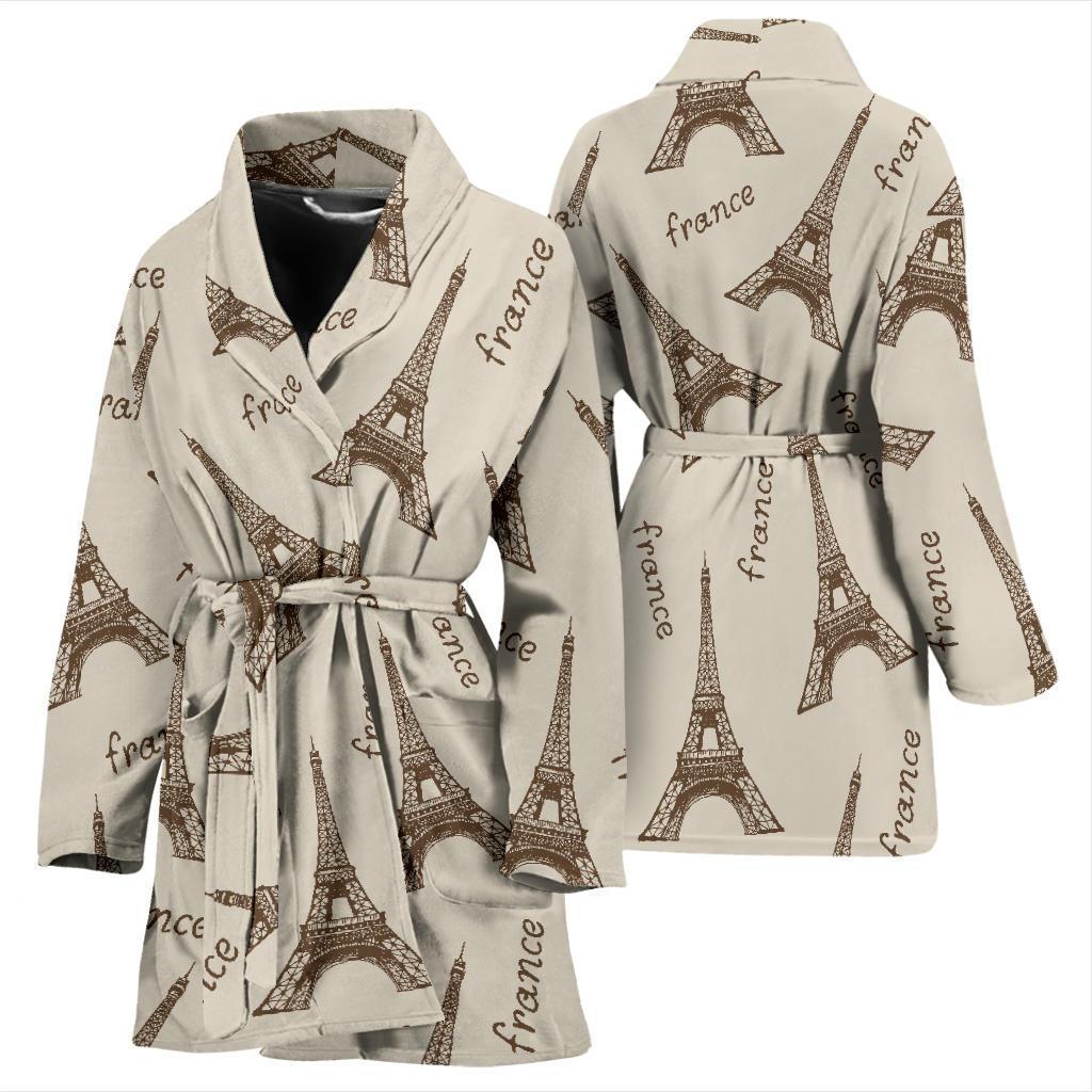 Eiffel Tower Pattern Print Women Long Robe-grizzshop