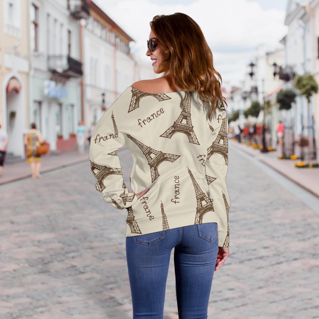 Eiffel Tower Pattern Print Women Off Shoulder Sweatshirt-grizzshop