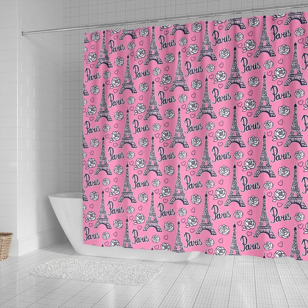 Eiffel Tower Print Pattern Bathroom Shower Curtain-grizzshop