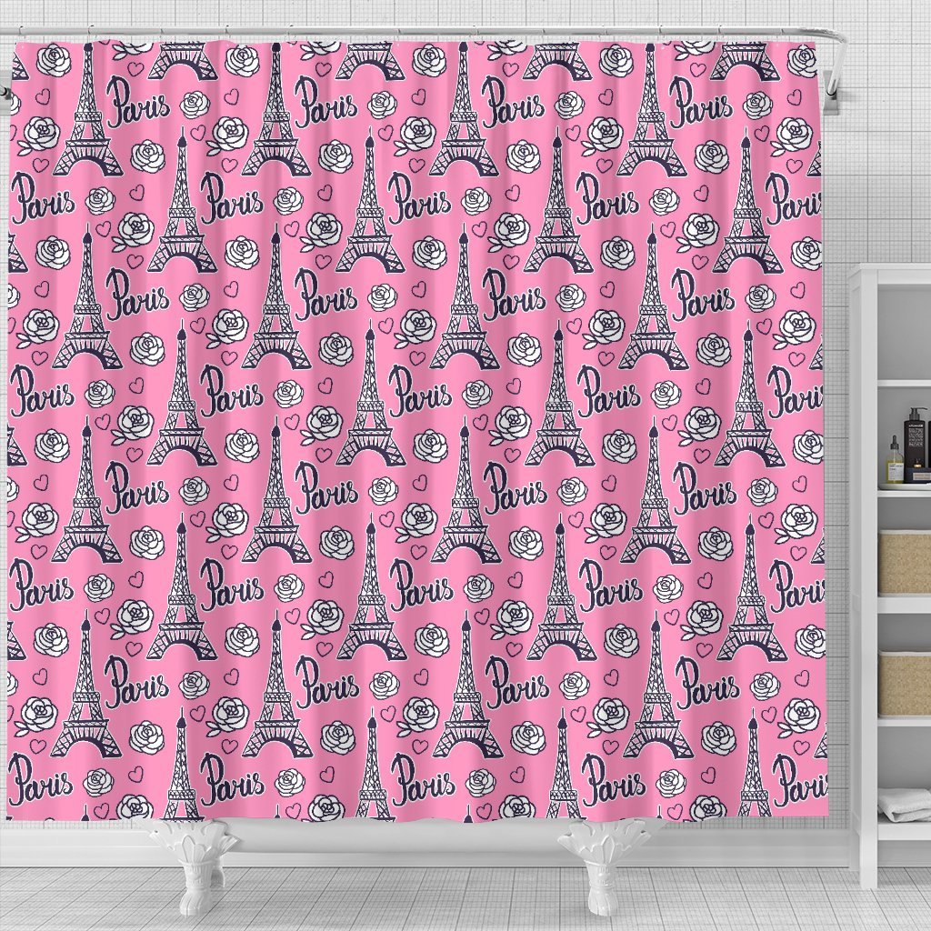 Eiffel Tower Print Pattern Bathroom Shower Curtain-grizzshop