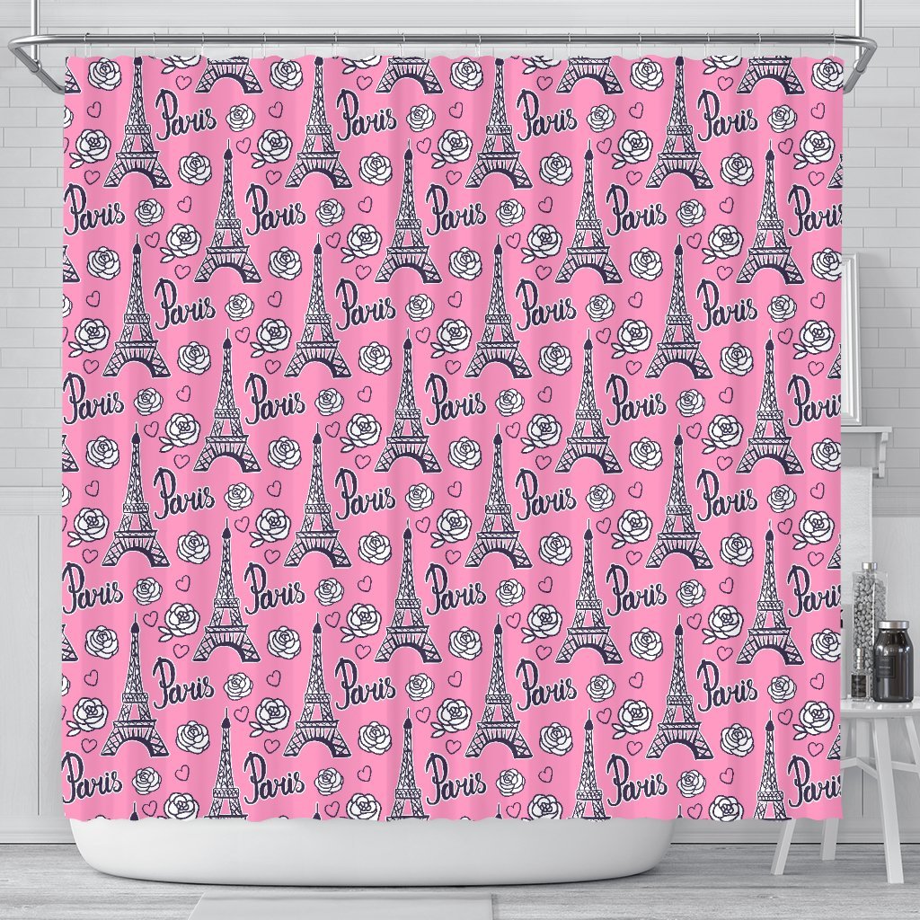 Eiffel Tower Print Pattern Bathroom Shower Curtain-grizzshop