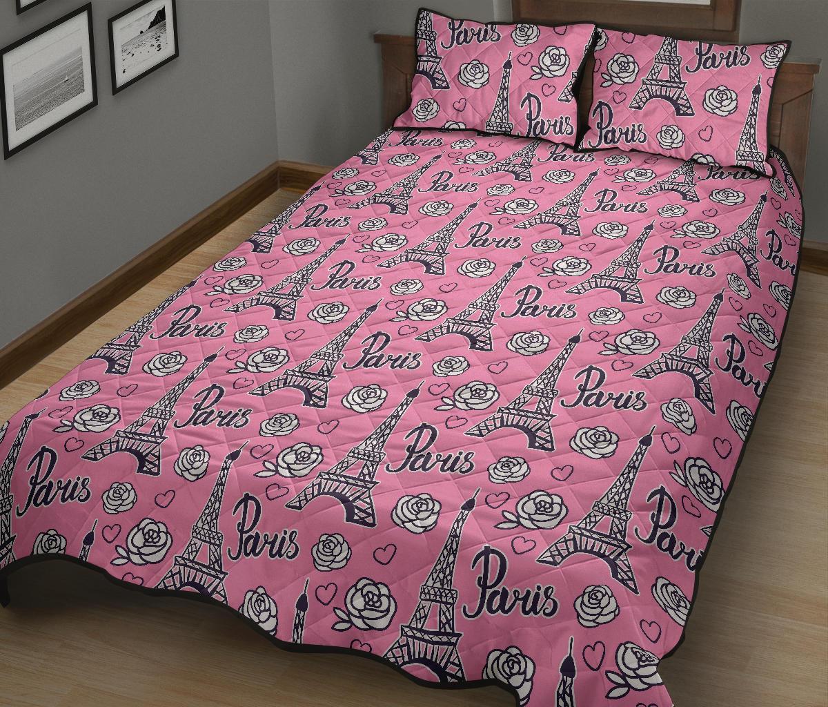 Eiffel Tower Print Pattern Bed Set Quilt-grizzshop