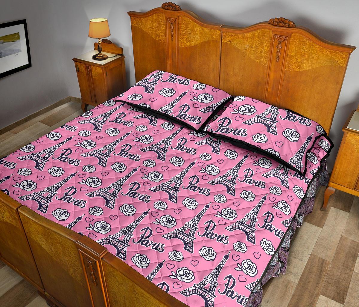 Eiffel Tower Print Pattern Bed Set Quilt-grizzshop