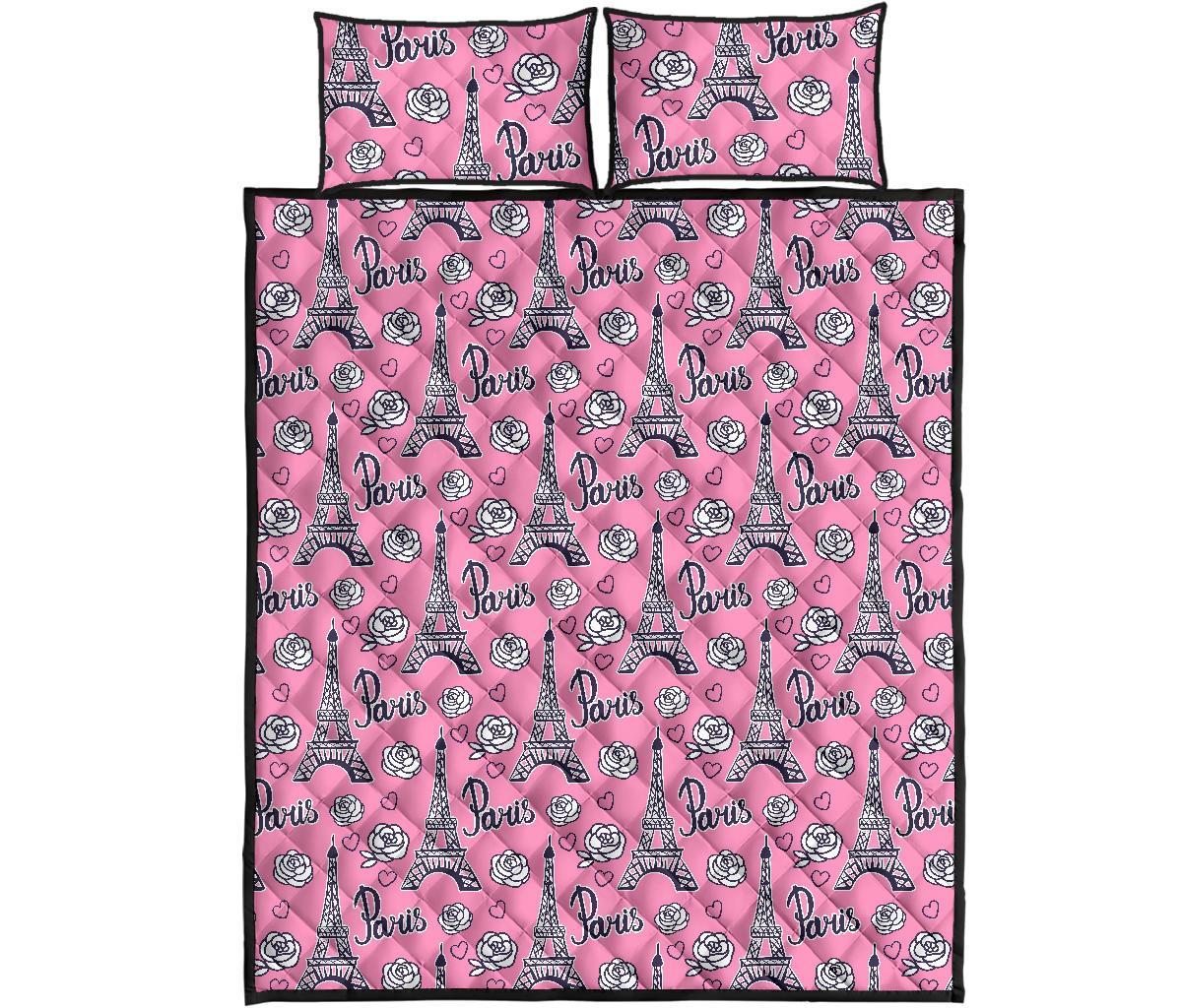 Eiffel Tower Print Pattern Bed Set Quilt-grizzshop