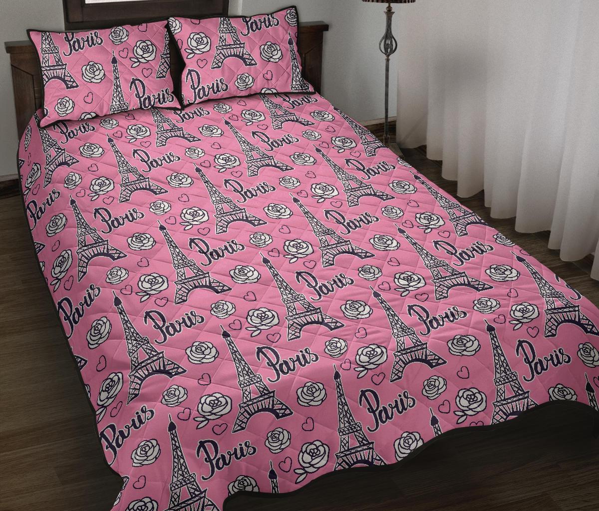 Eiffel Tower Print Pattern Bed Set Quilt-grizzshop