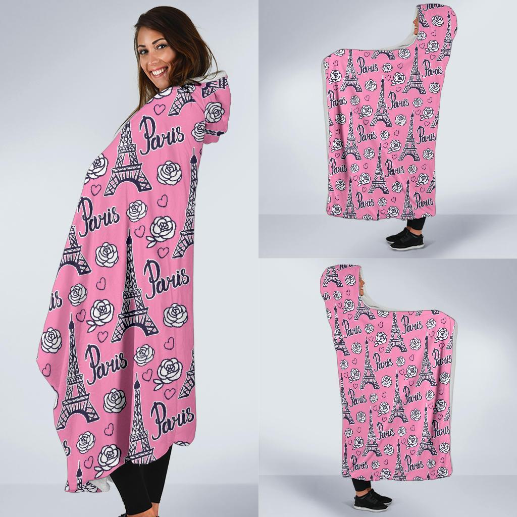 Eiffel Tower Print Pattern Hooded Blanket-grizzshop