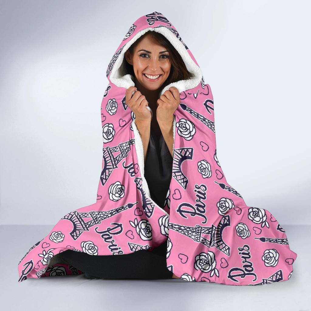 Eiffel Tower Print Pattern Hooded Blanket-grizzshop