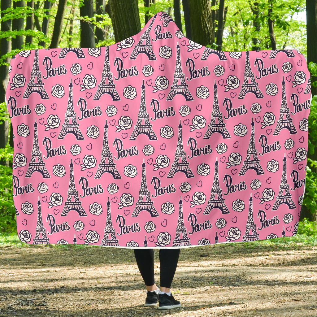 Eiffel Tower Print Pattern Hooded Blanket-grizzshop