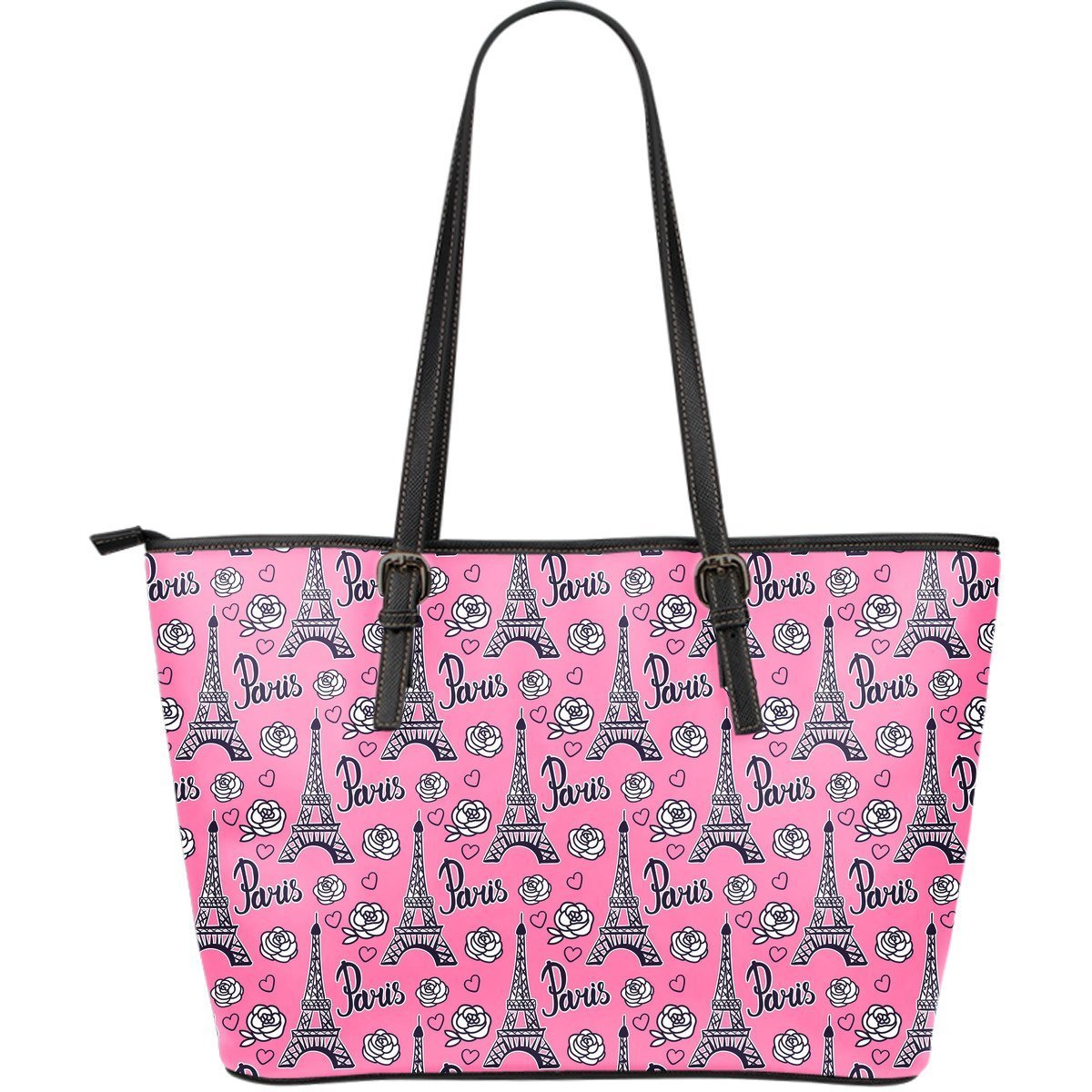 Eiffel Tower Print Pattern Leather Tote Bag-grizzshop
