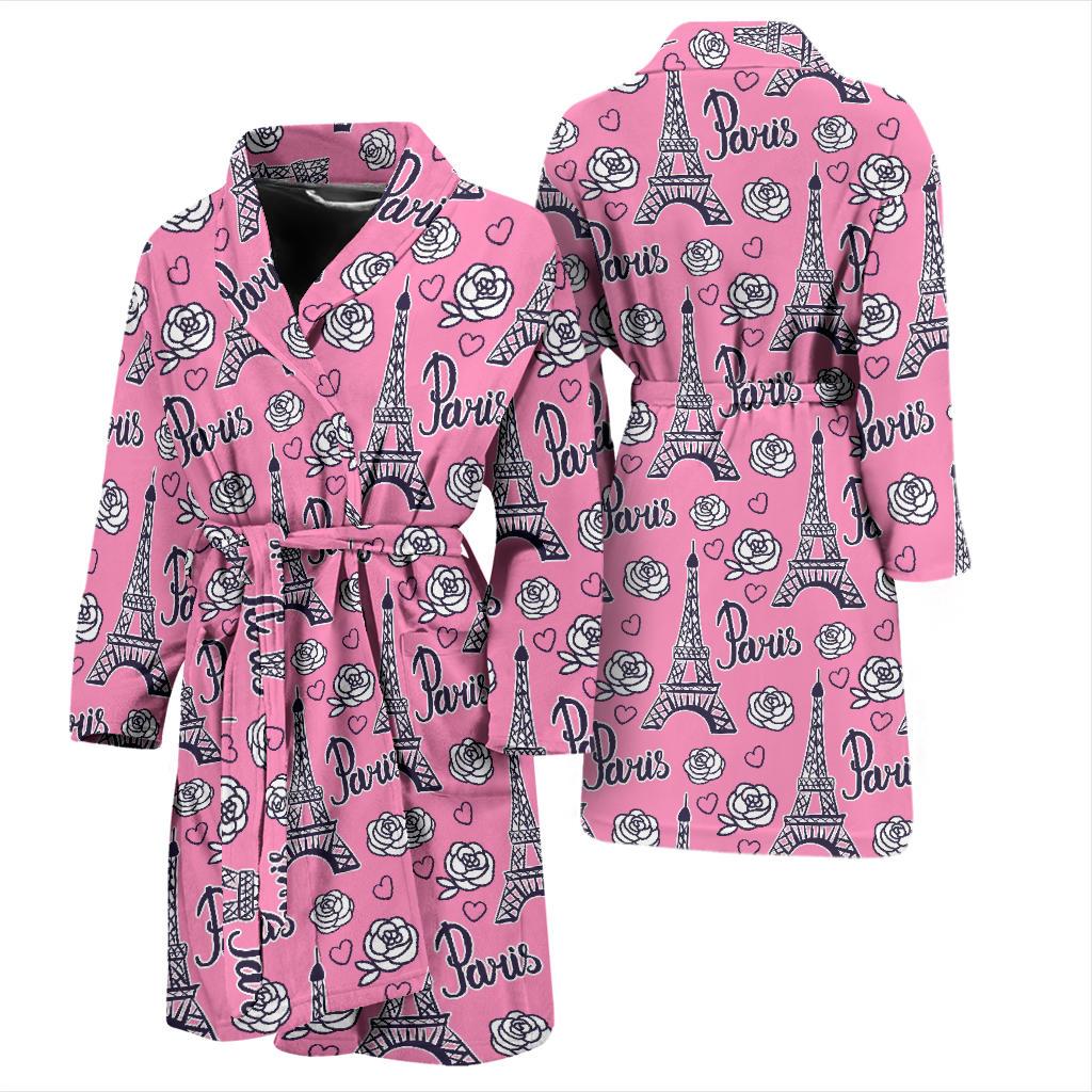 Eiffel Tower Print Pattern Men Long Robe-grizzshop