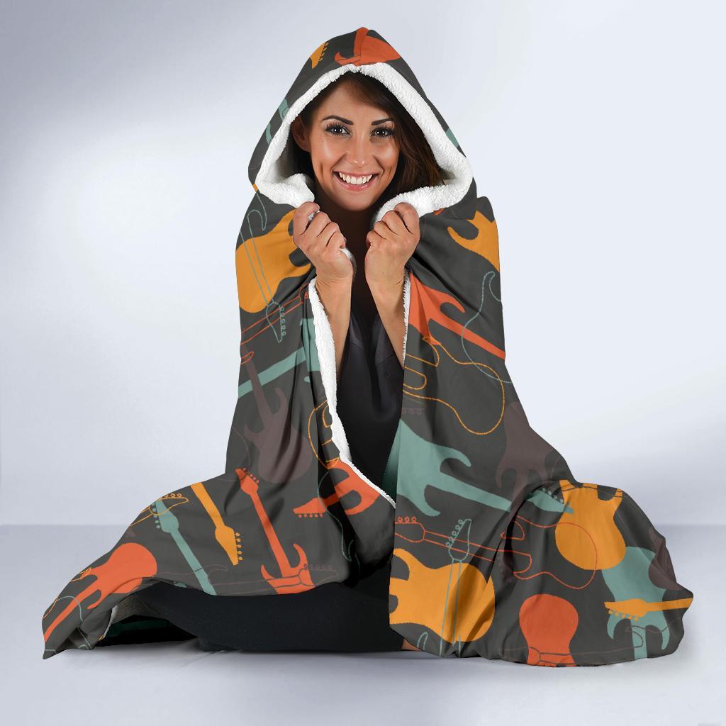 Electric Guitar Colorful Pattern Print Hooded Blanket-grizzshop